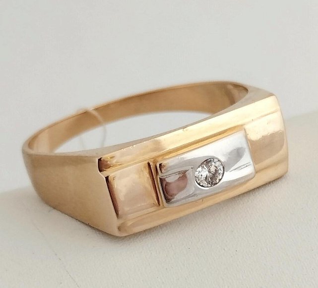 Перстень из красного и белого золота с цирконием (33937578)  0