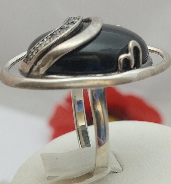 Серебряное кольцо с обсидианом и цирконием (33589561) 4