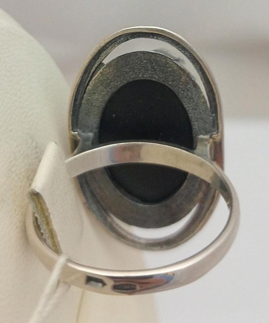 Серебряное кольцо с обсидианом и цирконием (33589561) 1