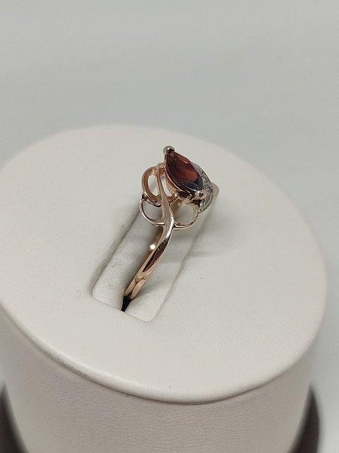 Кольцо из красного и белого золота с гранатом и бриллиантом (-ми) (33163661) 3