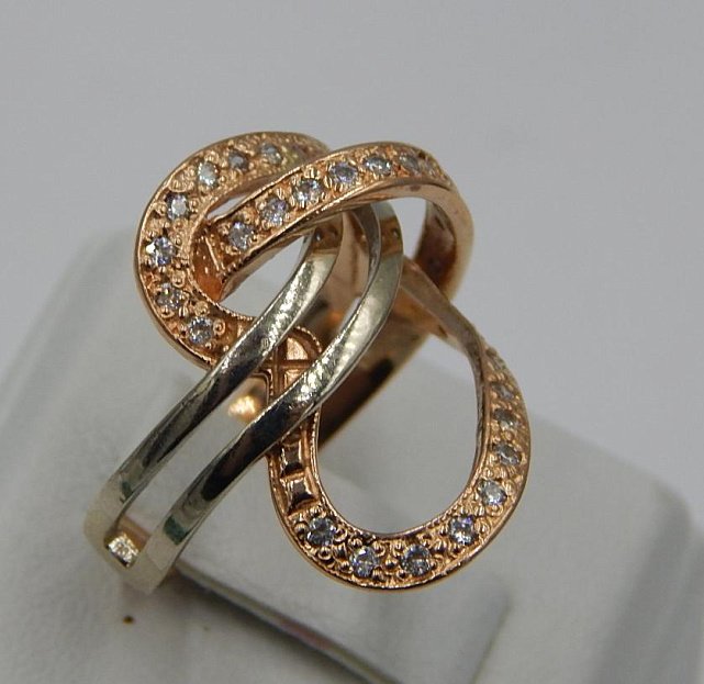 Кольцо из красного и белого золота с цирконием (32271694) 1