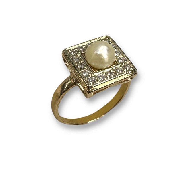 Кольцо из красного и белого золота с жемчугом и цирконием (30747015) 0