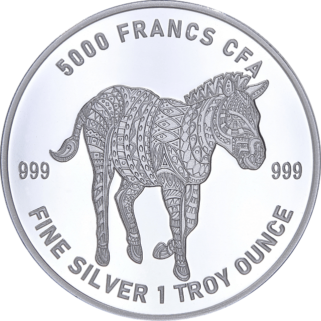 Серебряная монета 1oz Мандала Зебра Кельтские животные 5000 франков КФА 2022 Чад (29203553) 0