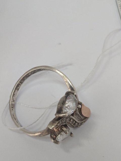 Серебряное кольцо с золотой вставкой и цирконием (33809557) 3