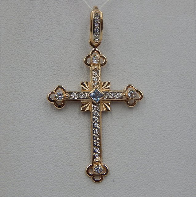 Підвіс-хрест з червоного та білого золота з цирконієм (33688141) 0