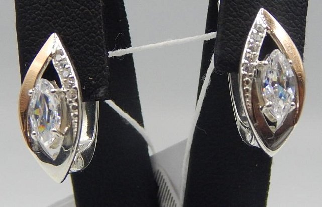 Срібні сережки з позолотою та цирконієм (31649542) 0