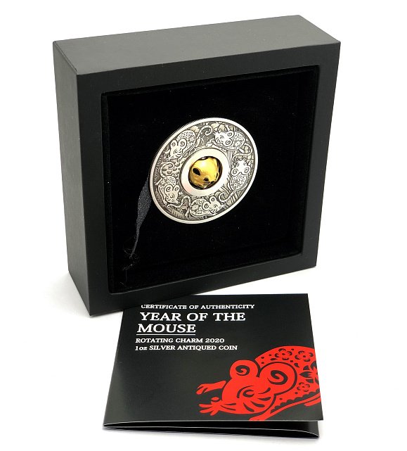 Серебряная монета 1oz Год Мыши (Крысы) Вращающийся Оберег 1 доллар 2020 Тувалу (29127728) 13
