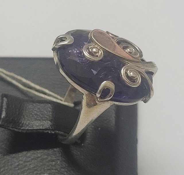Серебряное кольцо с позолотой и цирконием (31794537) 1