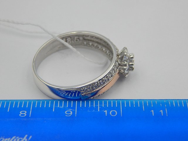 Серебряное кольцо с позолотой и цирконием (28353441) 3