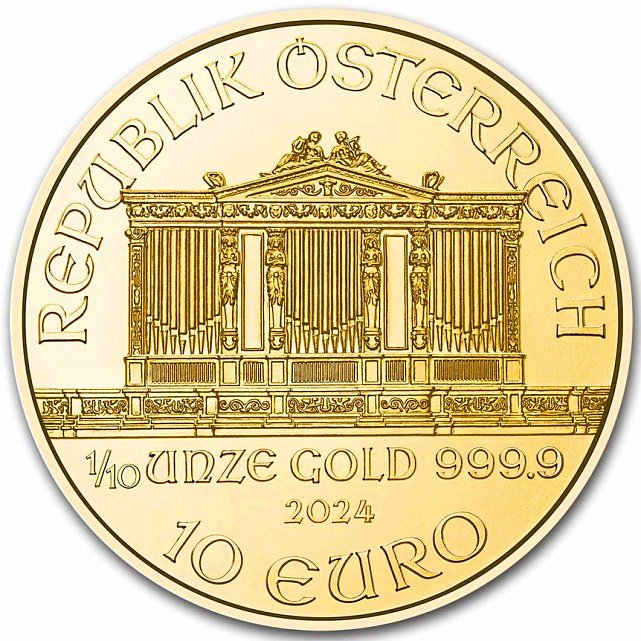 Золотая монета 1/10oz Венская Филармония 10 Евро 2024 Австрия (33142382) 0
