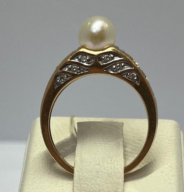 Каблучка з жовтого золота з перлами та діамантом (-ми) (33730156) 0