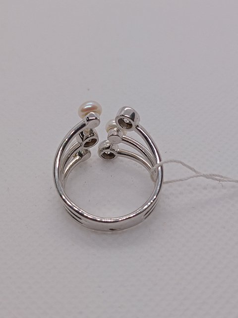 Серебряное кольцо с цирконием и жемчугом (33769385) 3