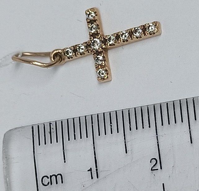 Підвіс-хрест з червоного золота з цирконієм (33665663) 2