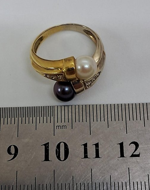 Кольцо из желтого и белого золота с жемчугом и бриллиантом (-ми) (32396583) 5