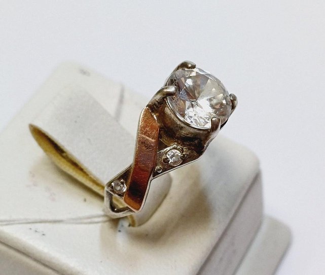 Серебряное кольцо с позолотой и цирконием (33745933) 2