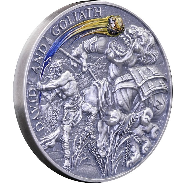 Серебряная монета 2oz Давид и Голиаф 10 седи 2022 Гана (30648269) 3