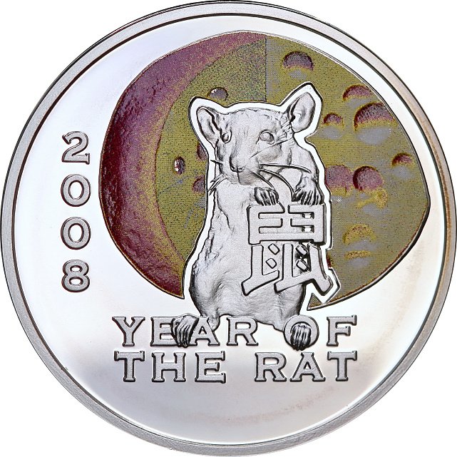 Срібна монета Рік Миші (Щура) 2008 1 долар 2007 Ніуе (кольорова) (31781314) 0