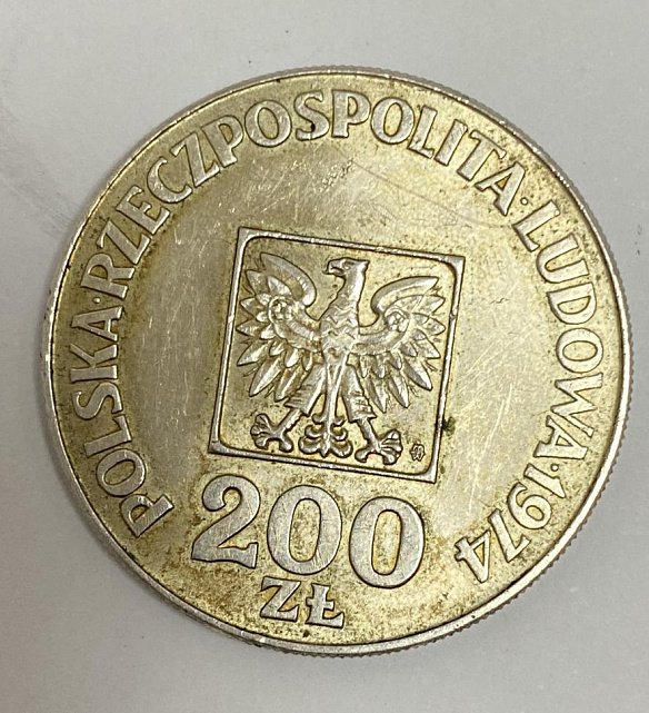 Серебряная монета 200 злотых 1974 Польша (33109399) 0