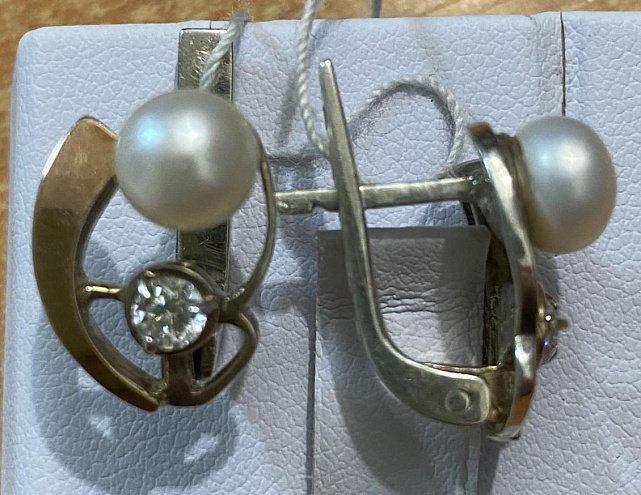 Срібні сережки з позолотою та цирконієм (32444574) 1