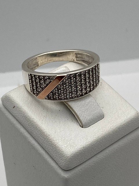 Серебряное кольцо с золотой вставкой и цирконием (30567826) 1