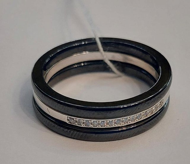 Серебряное кольцо тройное с керамикой и цирконием (29643798)  5