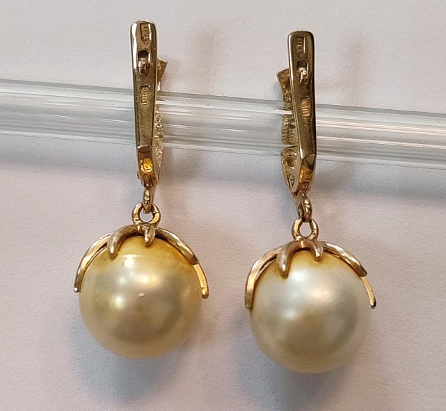 Сережки з червоного золота з перлами та цирконієм (33723763) 1