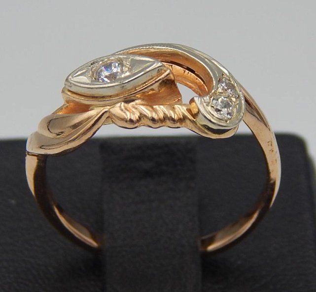 Кольцо из красного и белого золота с цирконием (28356601) 4