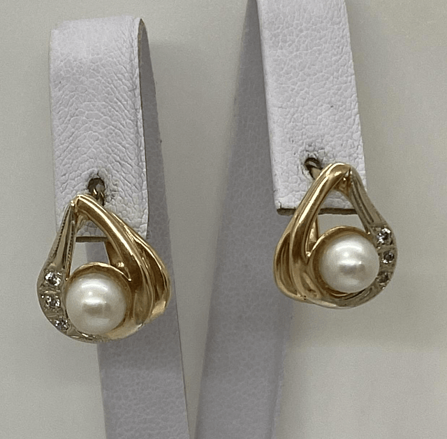 Сережки з червоного та білого золота з перлами та цирконієм (33758291) 0