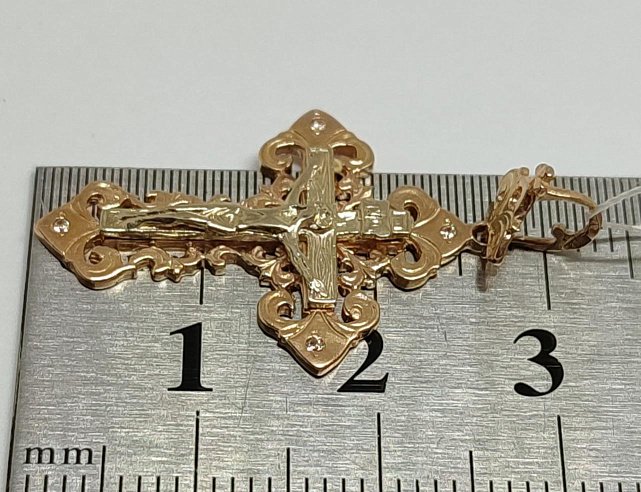 Підвіс-хрест із червоного та білого золота з цирконієм (33665955) 2