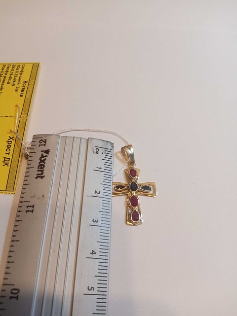 Подвес-крест из красного золота с сапфиром (27418361) 1