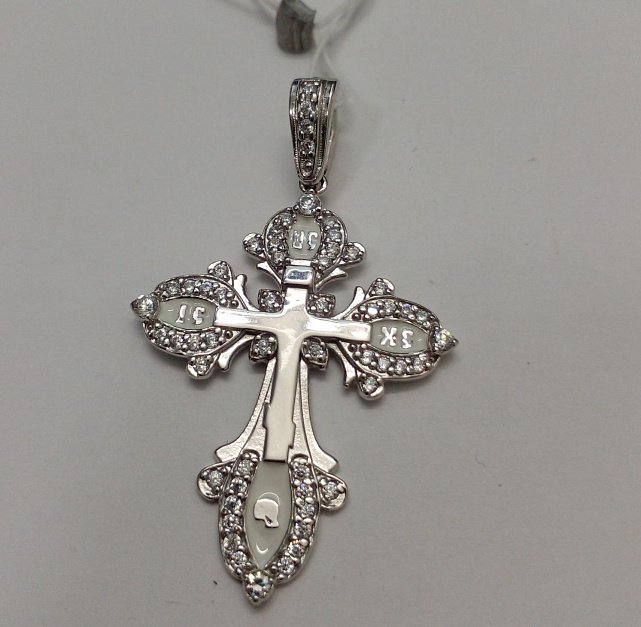 Срібний підвіс-хрест з емаллю та цирконієм (31181891) 0