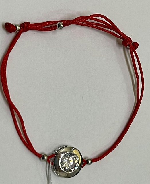 Браслет красная нить с серебряной вставкой и цирконием (30561949)  1