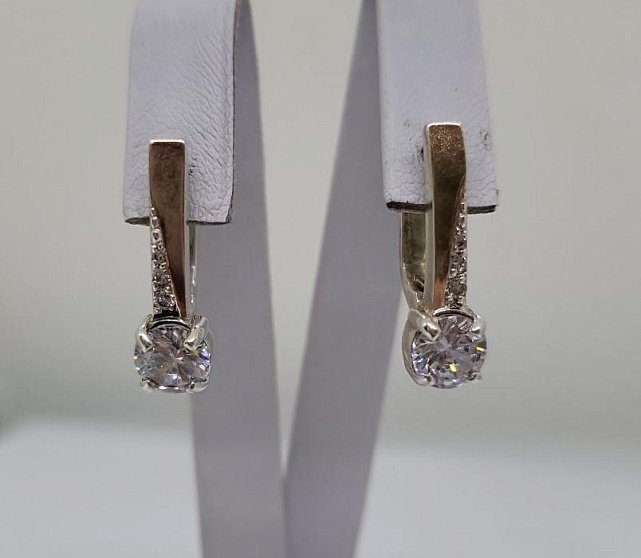 Срібні сережки з цирконієм і позолотою (33620412) 0