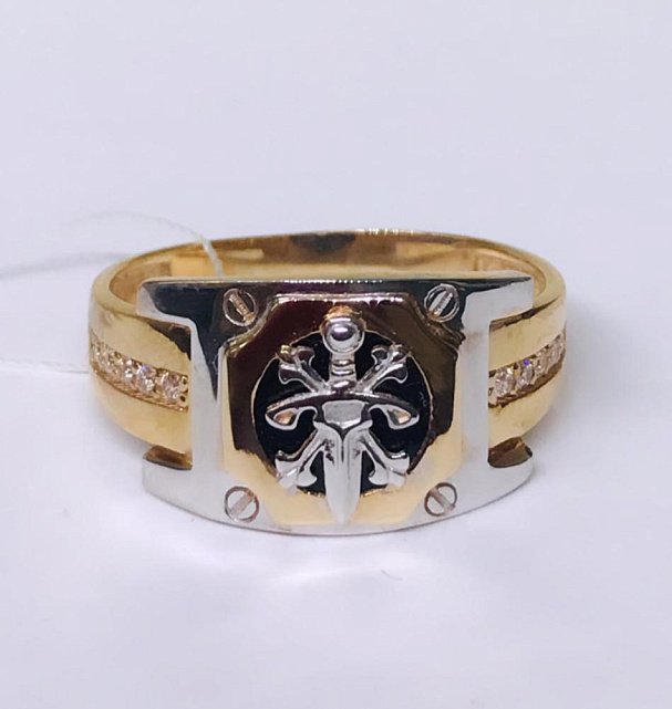 Перстень из красного и белого золота с ониксом и бриллиантом (-ми) (28668320) 2