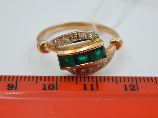 Кольцо из красного и белого золота с изумрудом и бриллиантом (-ми) (28660341) 6