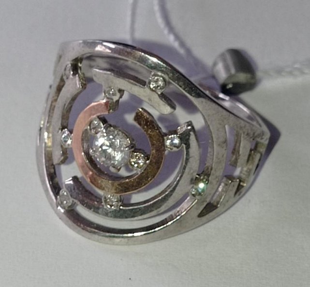 Серебряное кольцо с золотыми вставками и цирконием (12707156) 0