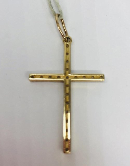 Подвес-крест из красного и белого золота с цирконием (29290043) 1