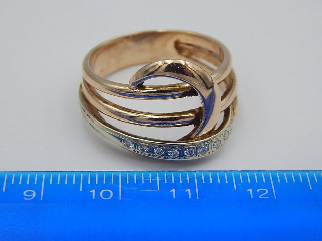 Кольцо из красного и белого золота с цирконием (32288442) 7