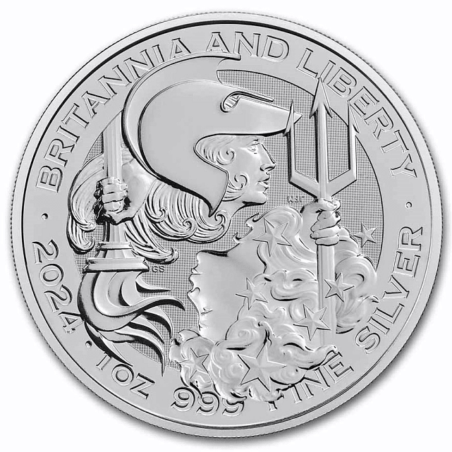 Срібна монета 1oz Британія та Свобода 2 англійських фунта 2024 Великобританія (33335218) 0