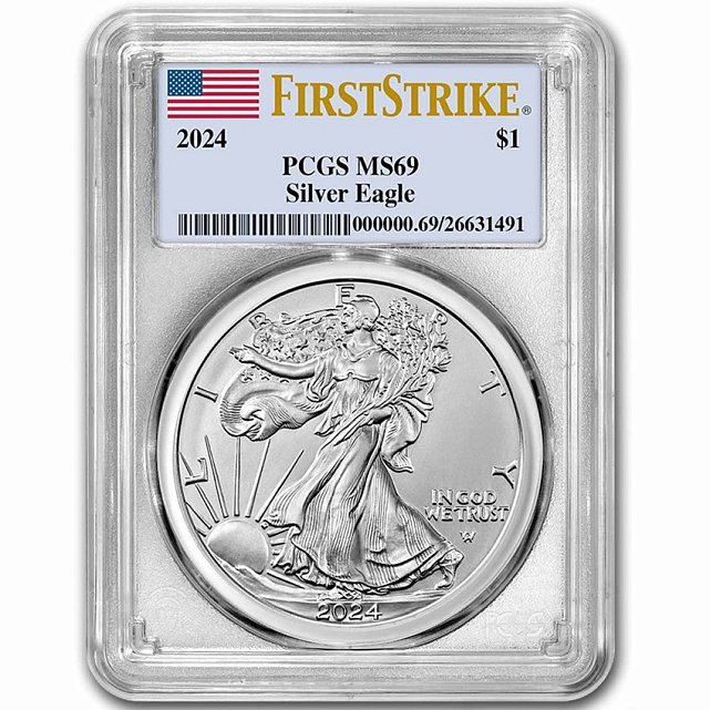 Серебряная монета 1oz Американский Орел 1 доллар 2024 США (PCGS MS69, First Strike) (33335224) 1