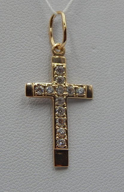 Підвіс-хрест з жовтого золота з цирконієм (31388756) 0
