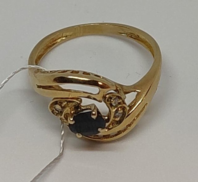 Каблучка з жовтого золота з сапфіром і діамантом (-ми) (28543362) 5