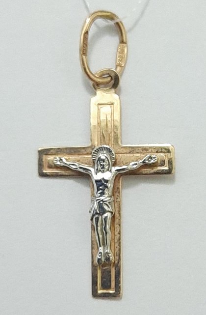 Підвіс-хрест з червоного та білого золота (31400023) 0