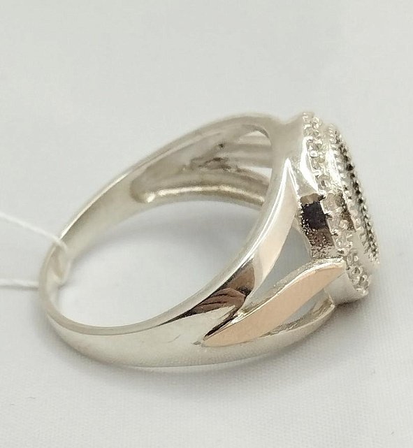 Серебряное кольцо с золотой вставкой, ониксом и цирконием (32687303) 2