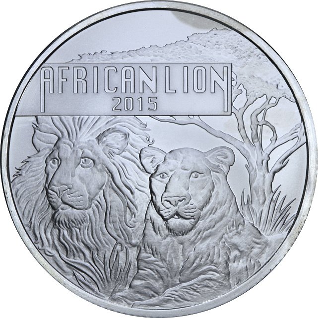 Серебряная монета 1oz Африканский Лев 5000 франков 2015 Бурунди (33214225) 0