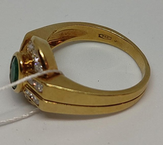 Каблучка з жовтого золота зі смарагдом і діамантом (-ми) (28543317) 6