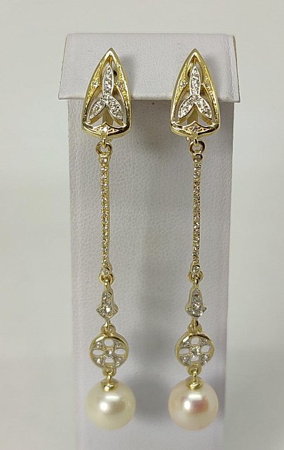 Сережки з жовтого та білого золота з перлами та цирконієм (33694250)  3