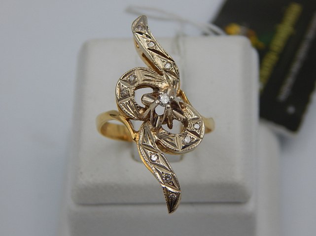 Кольцо из желтого и белого золота с бриллиантом (-ми) (33534061) 0