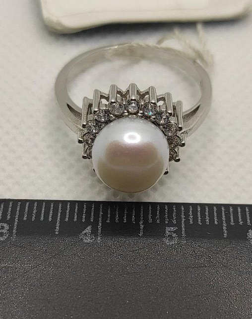 Серебряное кольцо с жемчугом и цирконием (32355664) 5