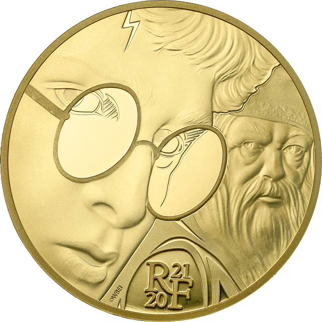 Золотая монета 1/4oz Гарри Поттер И Дамблдор 50 Евро 2021 Франция (33214275) 0